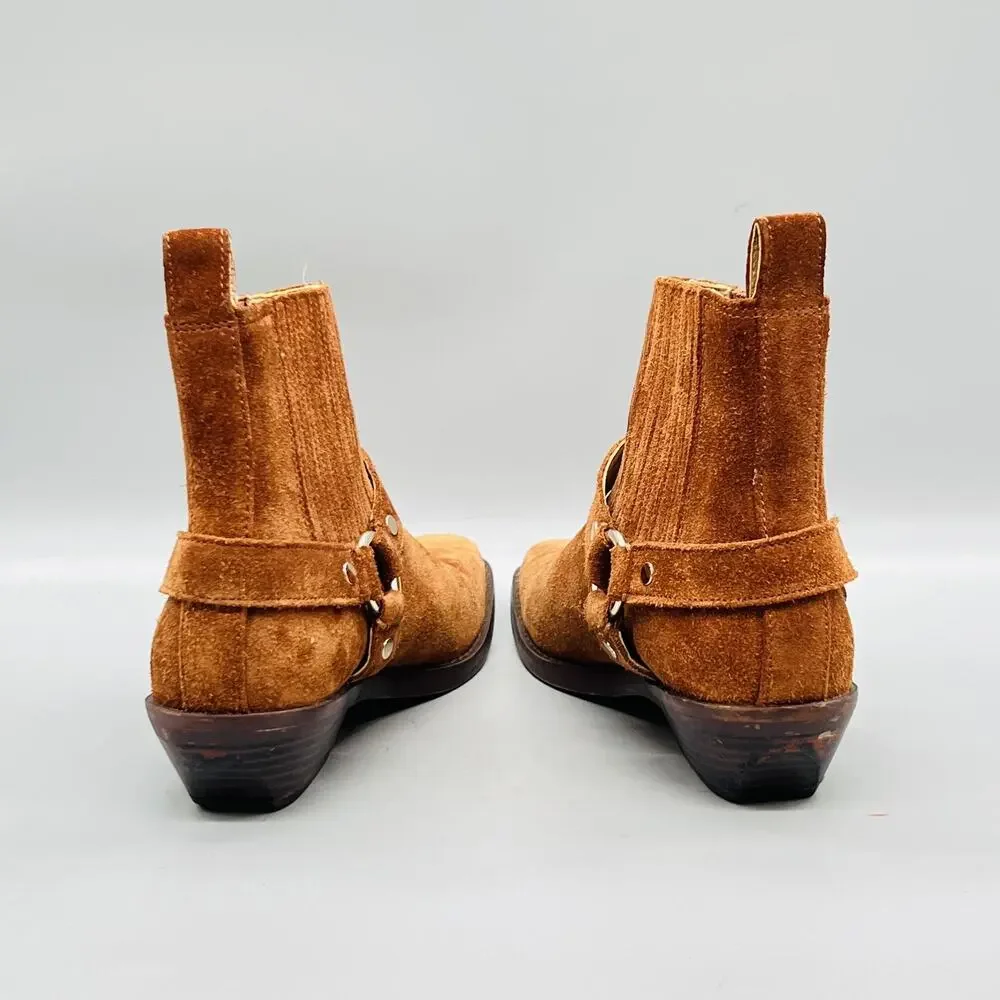 Madewell Boots Womens 7.5 Brown Suede Western Harness Ankle Low Heel Shoes